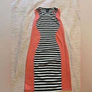 Rue21 Coral Side-Panel Striped Midi Dress